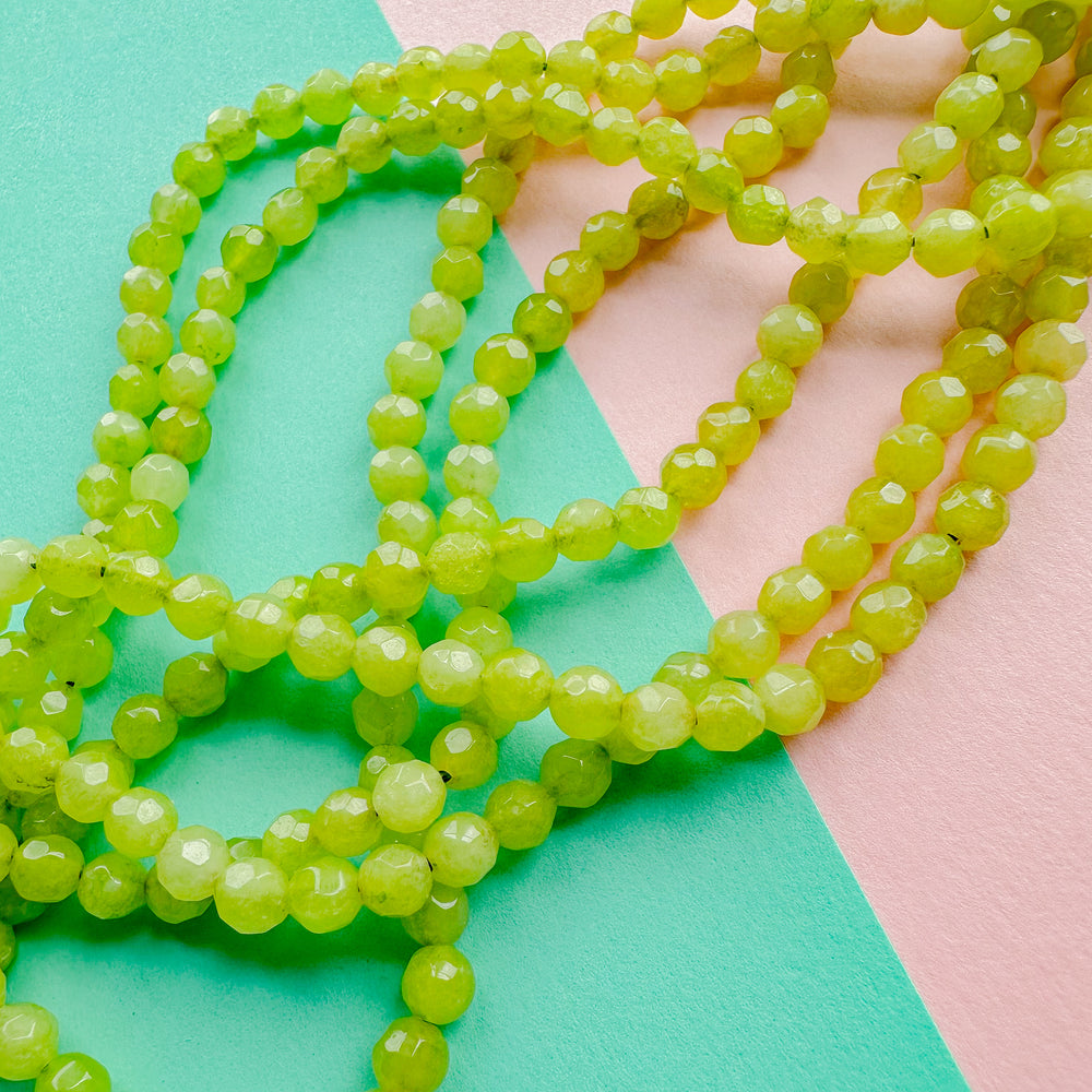 4mm Lime Green Faceted Round Jade Strand