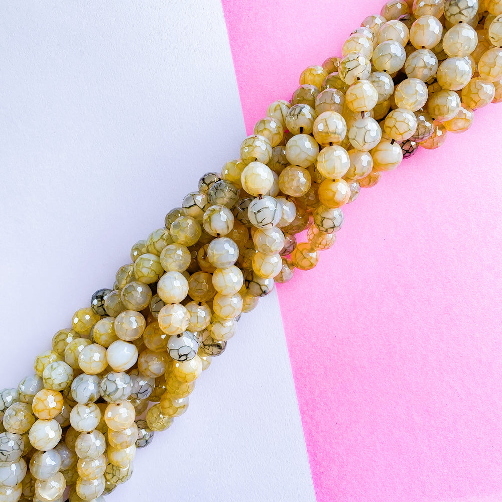 12mm Faceted Tan Luxe Agate Rounds Strand