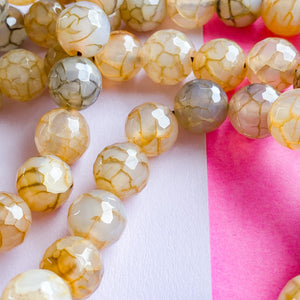 12mm Faceted Tan Luxe Agate Rounds Strand