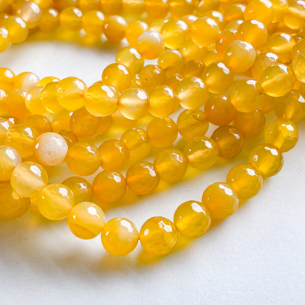 8mm Faceted Dandelion Dyed Agate Rounds Strand