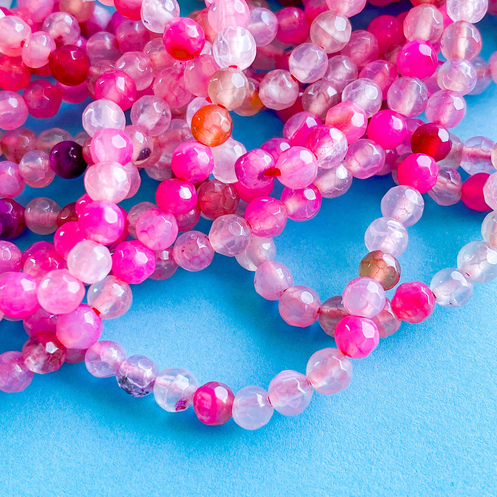 4mm Fuchsia Faceted Round Agate Strand