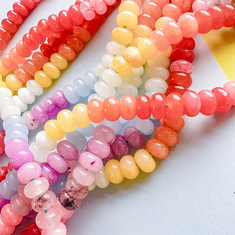 8mm Rainbow Candy Smooth Dyed Jade Rondelle Strand