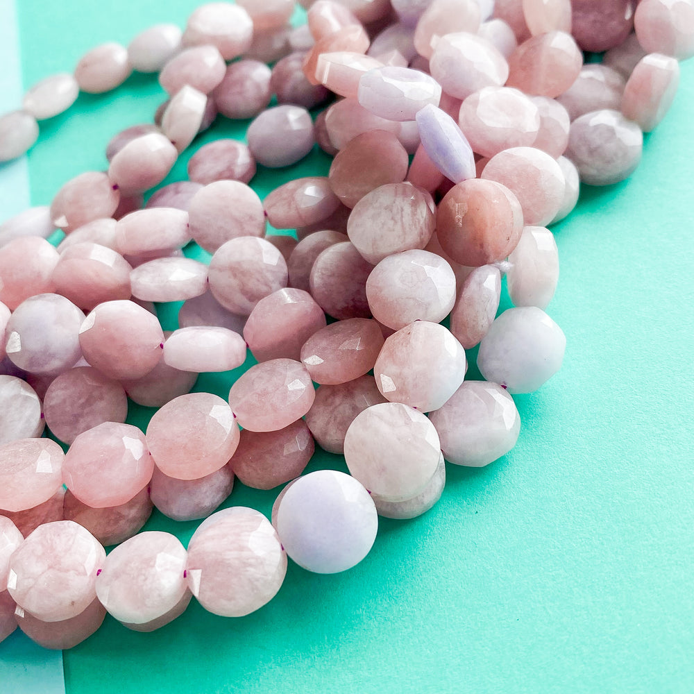 10mm Lavender Mist Dyed Jade Faceted Coin Strand