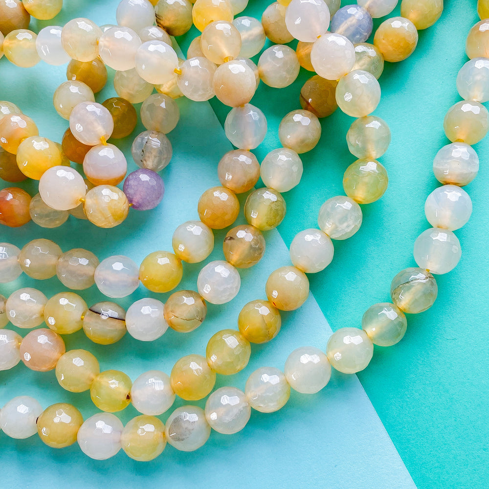 12mm Faceted Limoncello Yellow Agate Rounds Strand