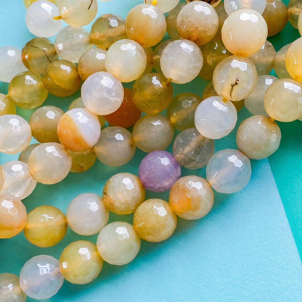 12mm Faceted Limoncello Yellow Agate Rounds Strand