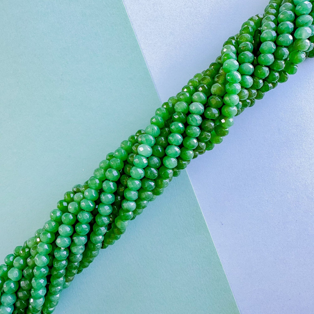 8mm Clover Green Faceted Dyed Jade Rondelle Strand
