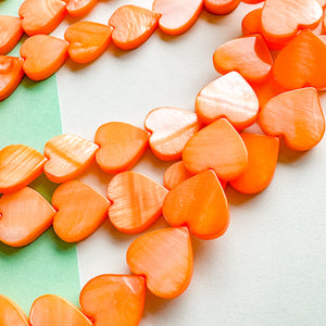 14mm Neon Orange Mother of Pearl Heart Strand