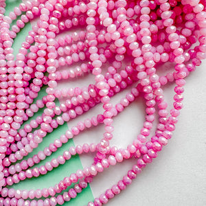 
                
                    Load image into Gallery viewer, 4mm Pink Swirl Diamond Crystal Rondelle Strand
                
            