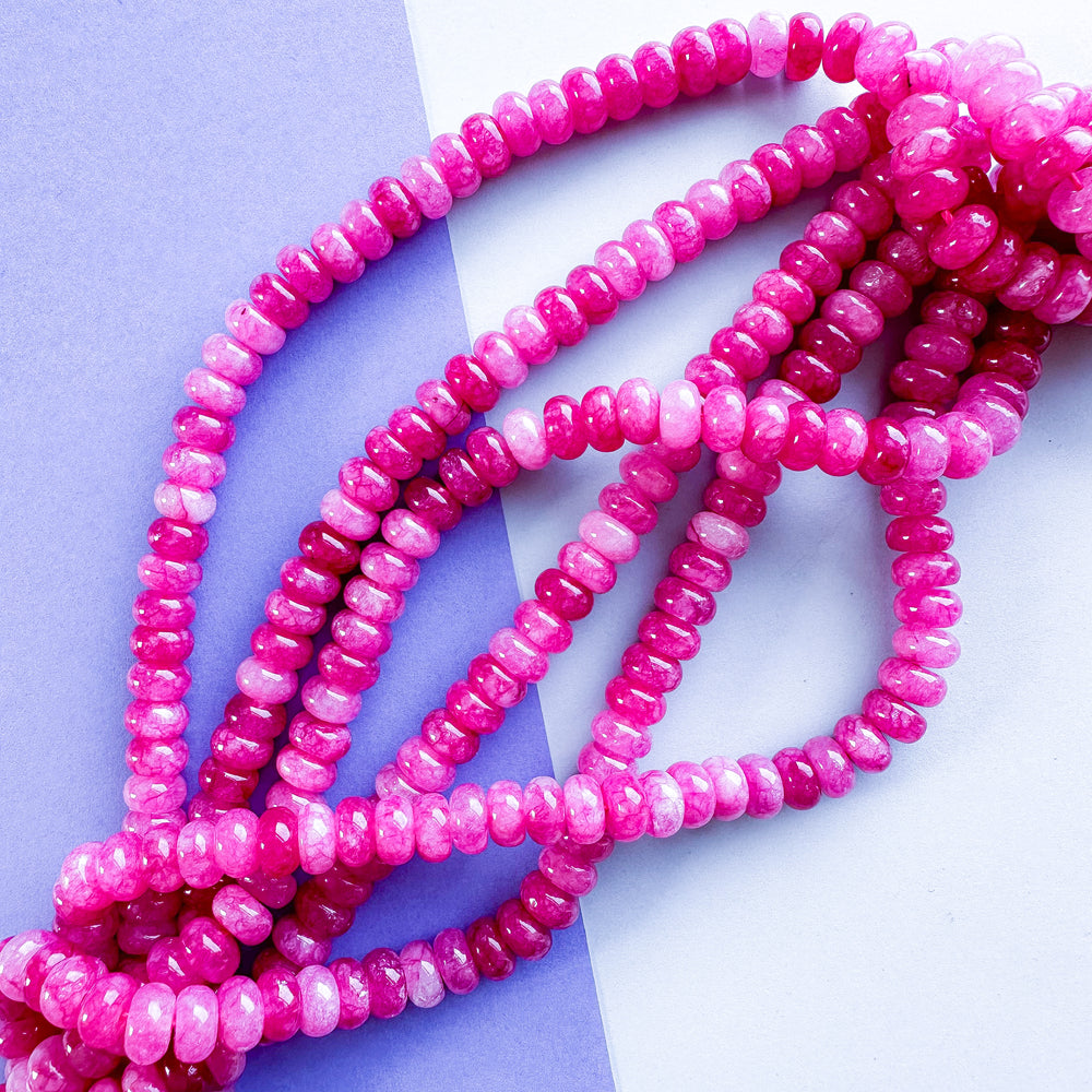 8mm Berry Pink Smooth Dyed Jade Rondelle Strand
