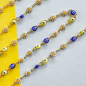 
                
                    Load image into Gallery viewer, 7mm Enamel Daisy Evil Eye Gold Chain
                
            