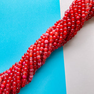 6mm Cherry Red Agate Faceted Round Strand