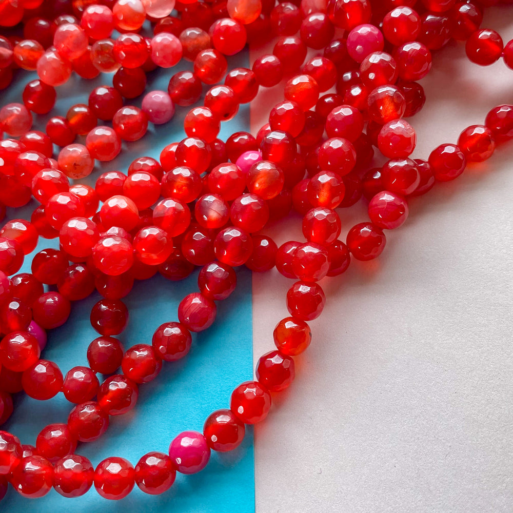 
                
                    Load image into Gallery viewer, 6mm Cherry Red Agate Faceted Round Strand
                
            