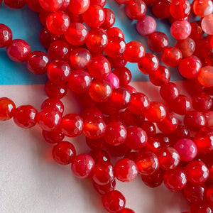 6mm Cherry Red Agate Faceted Round Strand