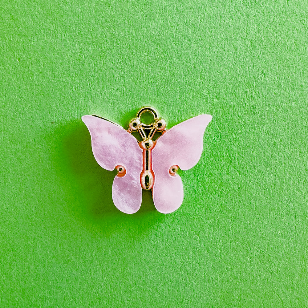 18mm Pink Pearl Resin Butterfly Charm
