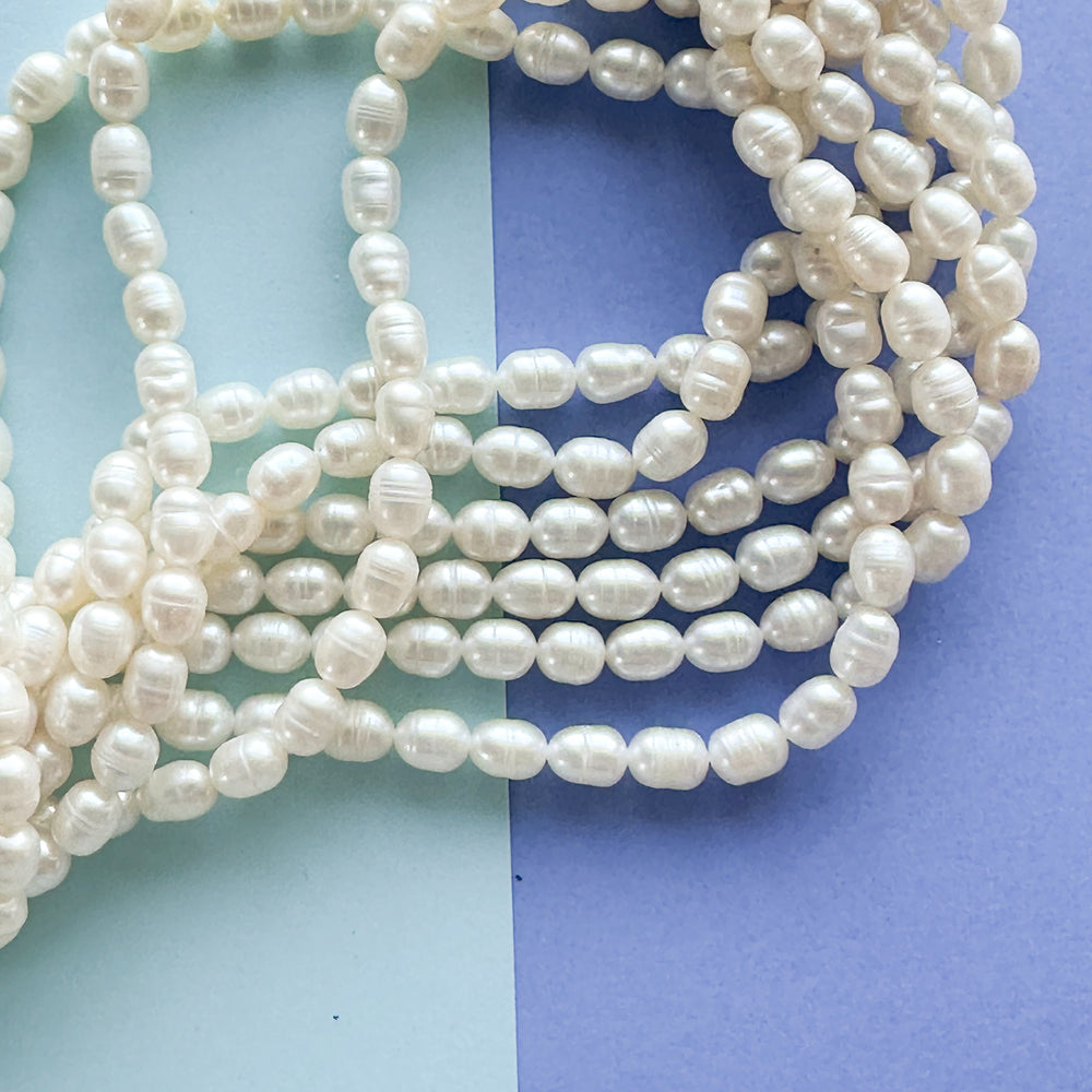6mm White Freshwater Oval Pearl Strand