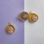 18mm Gold Plated Crystal Coin Teardrop Charm