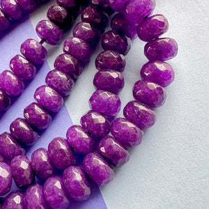 8mm Dark Purple Dyed Jade Faceted Rondelle Strand