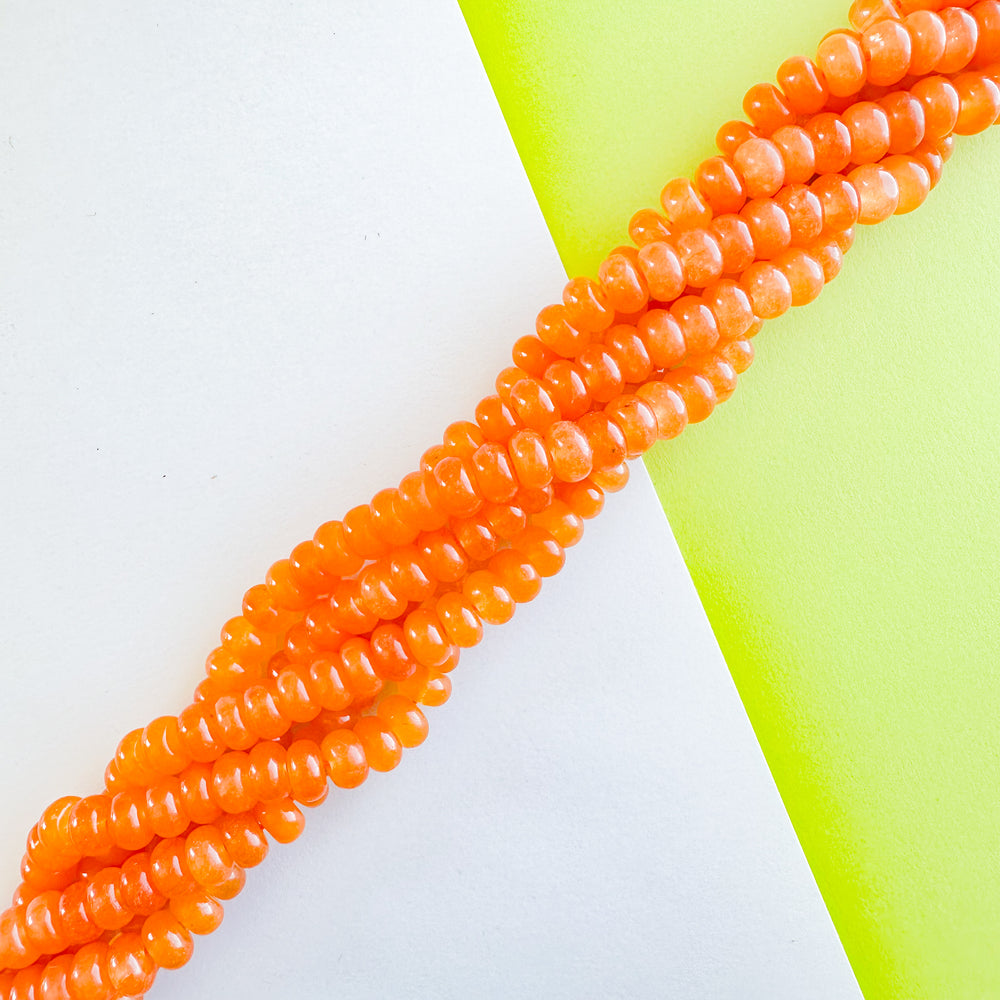 8mm Orange Blossom Smooth Dyed Jade Rondelle Strand