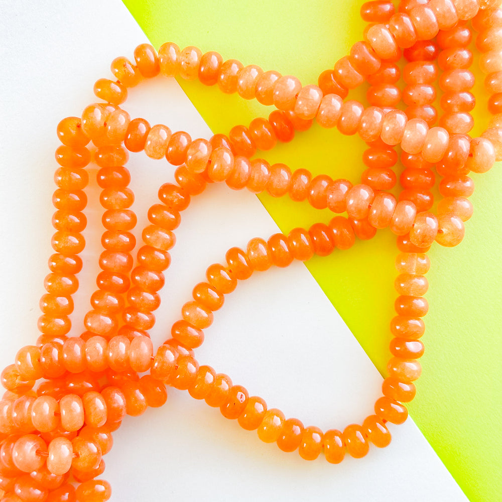 8mm Orange Blossom Smooth Dyed Jade Rondelle Strand