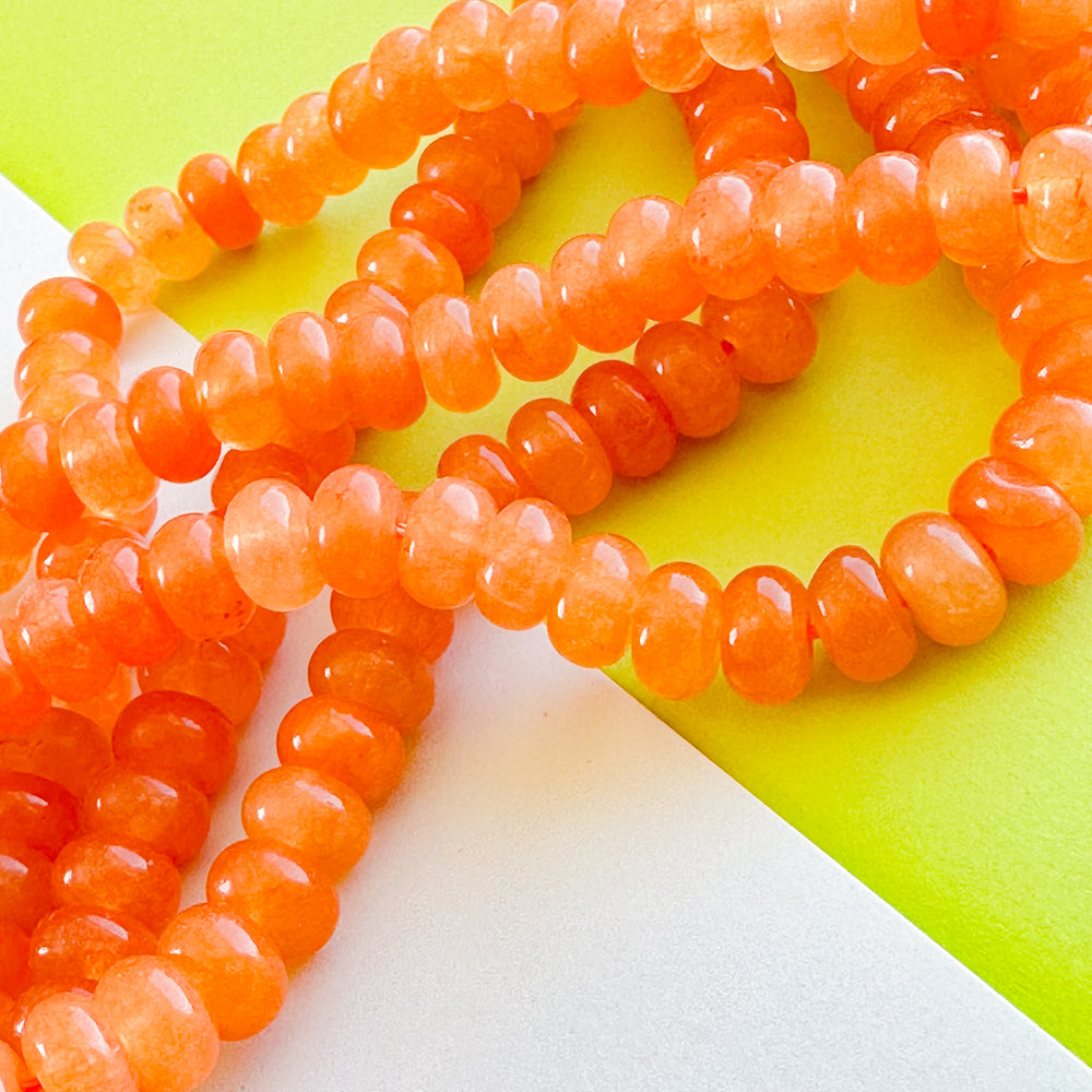 8mm Orange Blossom Smooth Dyed Jade Rondelle Strand