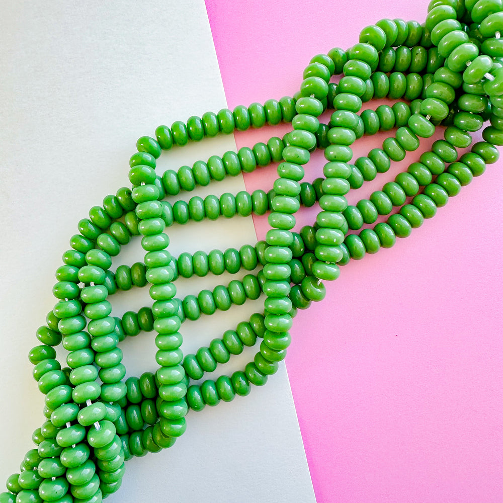 8mm Medium Green Glass Rondelle Strand