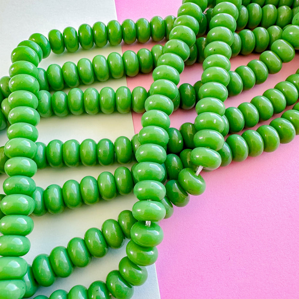 8mm Medium Green Glass Rondelle Strand