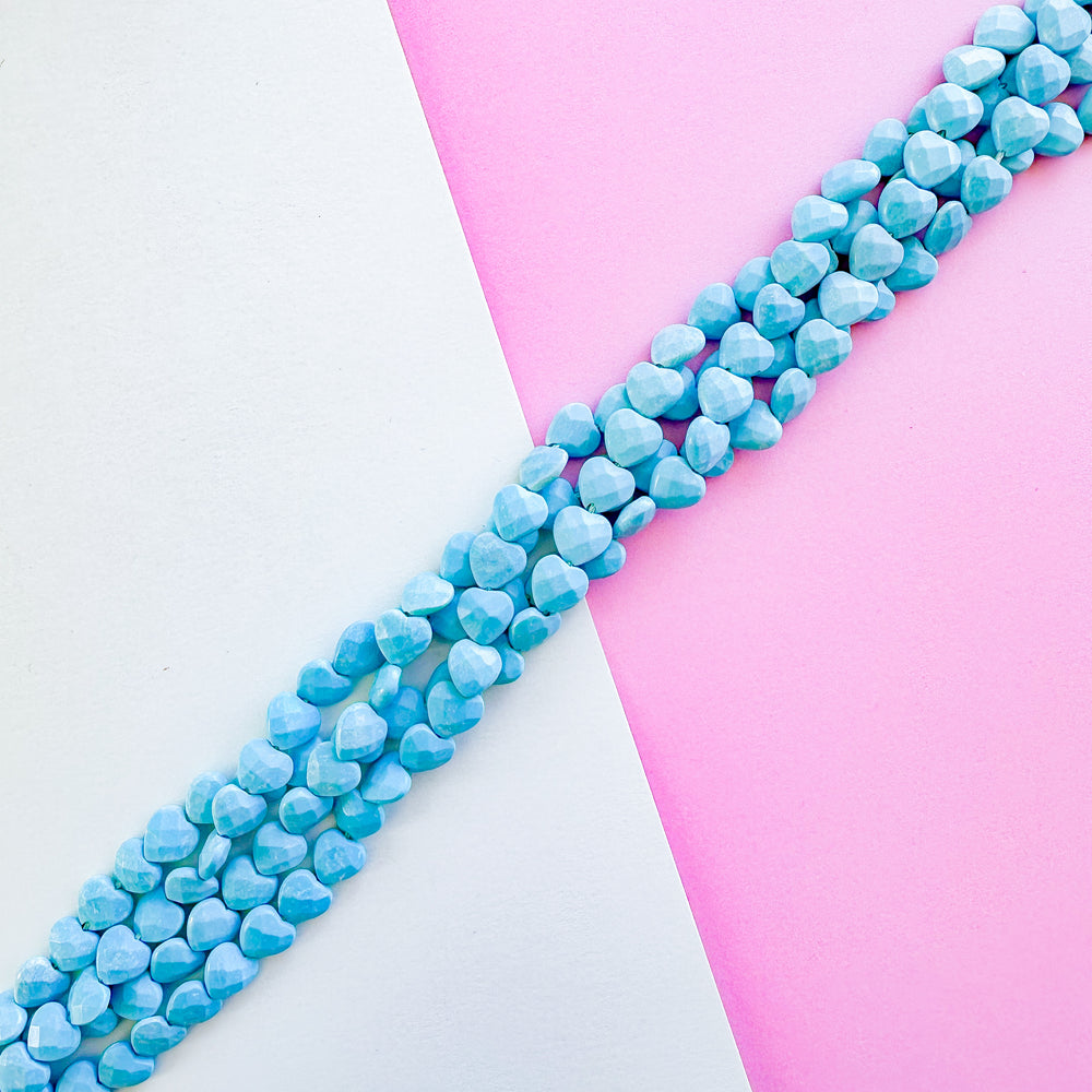 8mm Faceted Turquoise Heart Strand