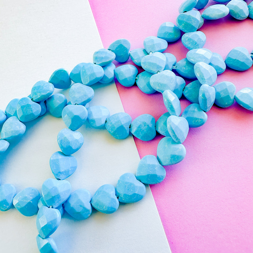 8mm Faceted Turquoise Heart Strand