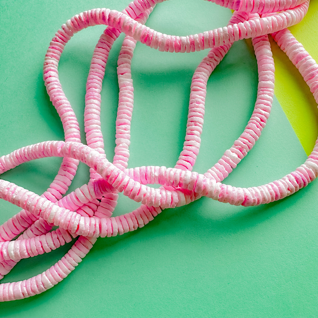 Shell Strand 6mm Matte Bubblegum Pink Heishi Puka Shell Strand – Beads, Inc.