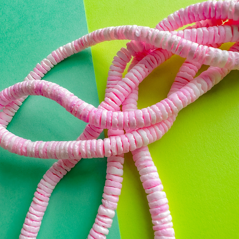 Shell Strand 6mm Matte Bubblegum Pink Heishi Puka Shell Strand – Beads, Inc.