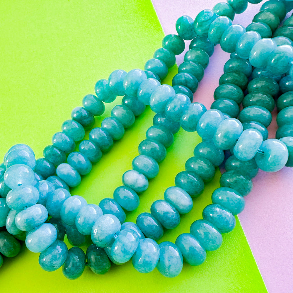 8mm Teal Smooth Dyed Jade Rondelle Strand