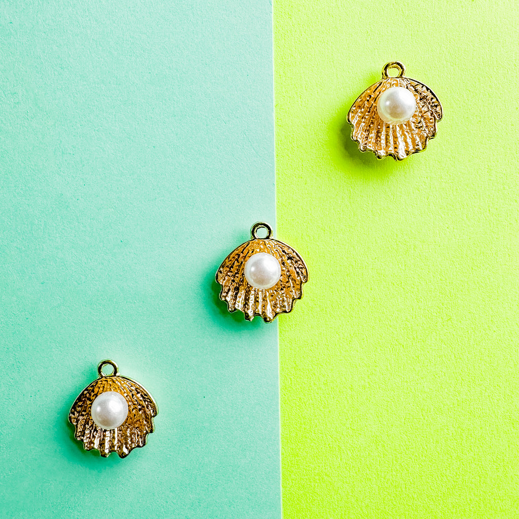 20mm Gold Plated Pearl Scallop Shell Charm Beads, Inc.