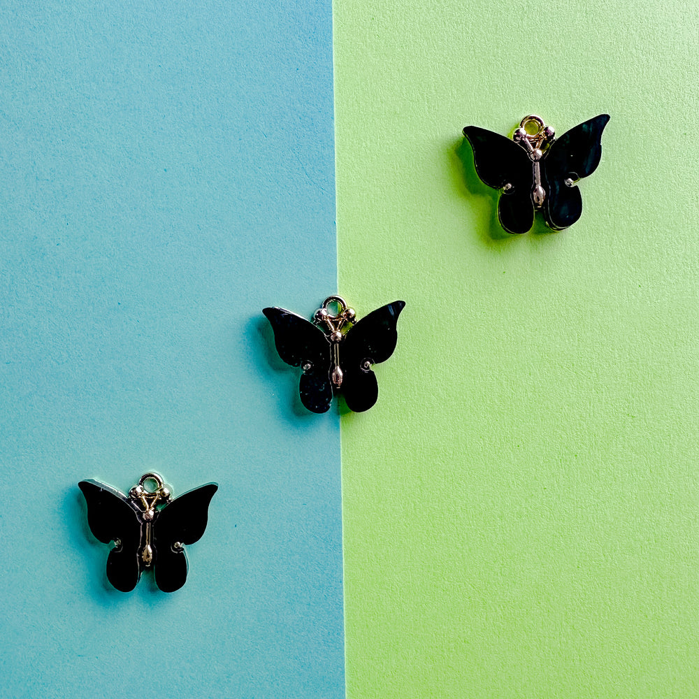 18mm Black Pearl Resin Butterfly Charm