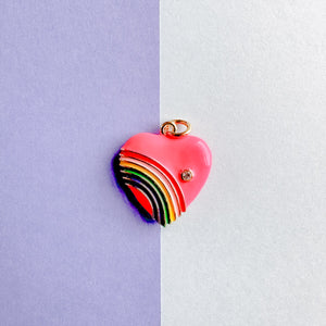 18mm Pink Enamel Rainbow Pave Gold Heart Charm