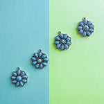 25mm Turquoise Cabachon Pewter Floral Charm - 2 pack