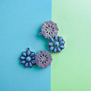 25mm Turquoise Cabachon Pewter Floral Charm - 2 pack