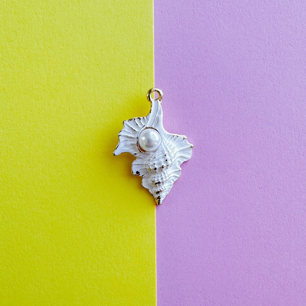 28mm Gold Plated Pearl Conch Shell Charm
