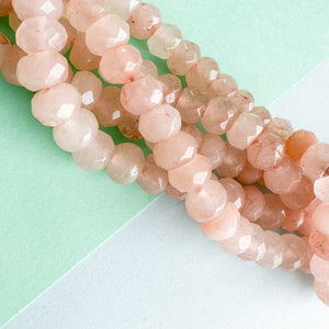 8mm Blush Dyed Jade Faceted Rondelle Strand
