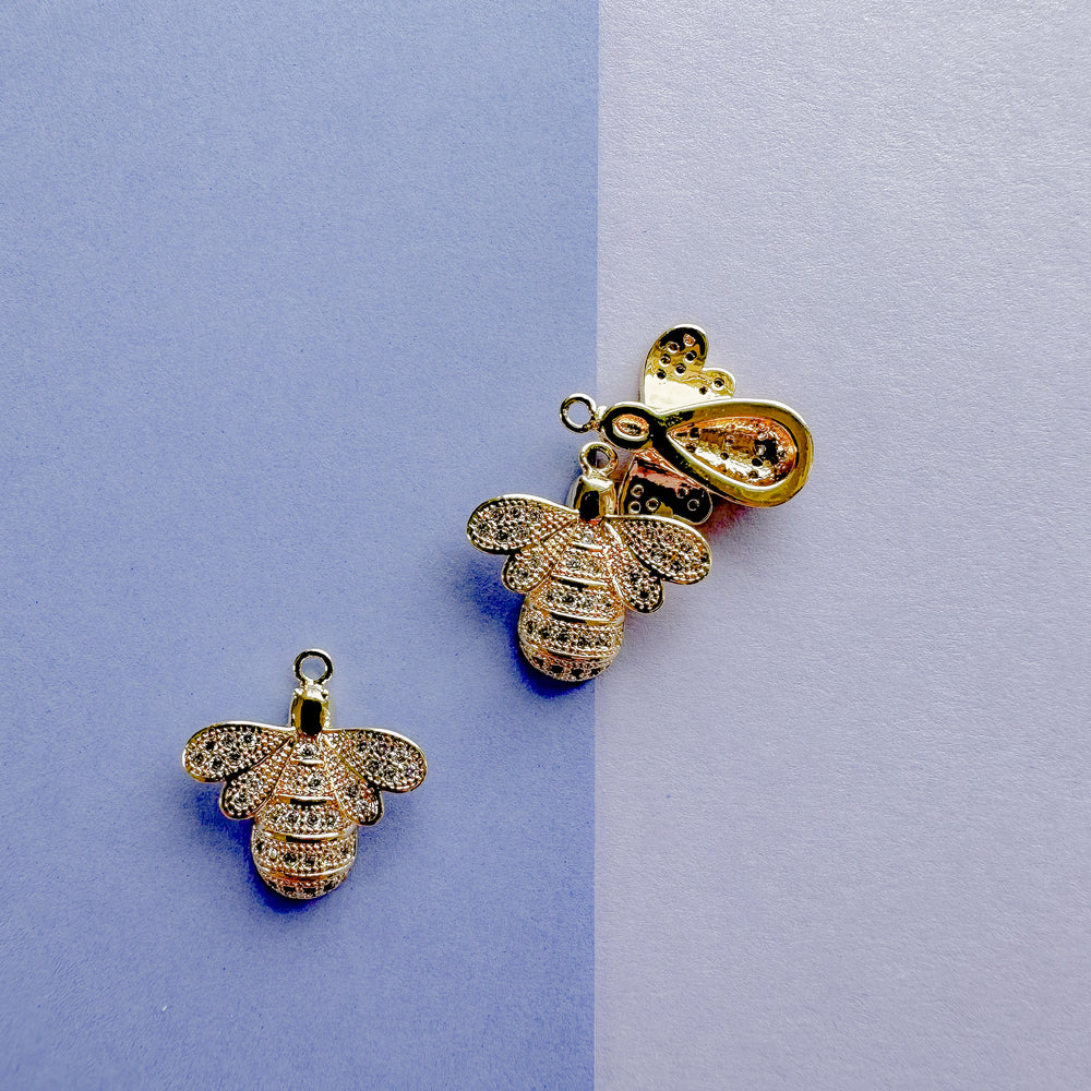 16mm Gold Pave Bumble Bee Charm
