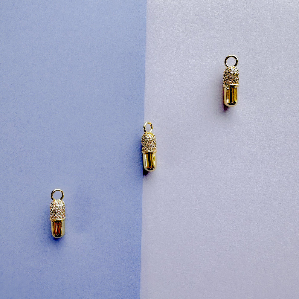 18mm Gold Pave Pill Charm