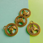 25mm Shiny Gold Horse Brass Medallion Charm - 4 Pack