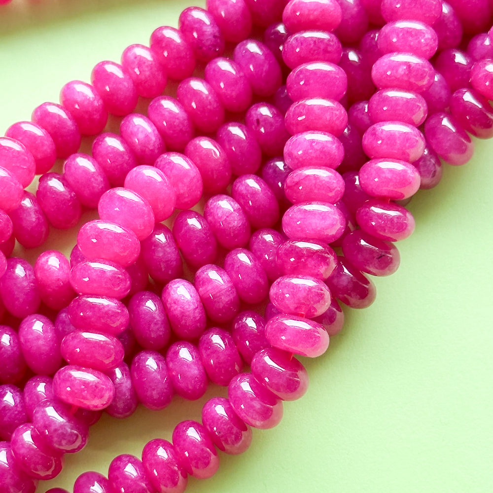 8mm Fuchsia Smooth Dyed Jade Rondelle Strand