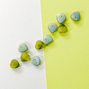 9mm Matte Green AB Glass Leaf Top Drilled Bead - 10 pack