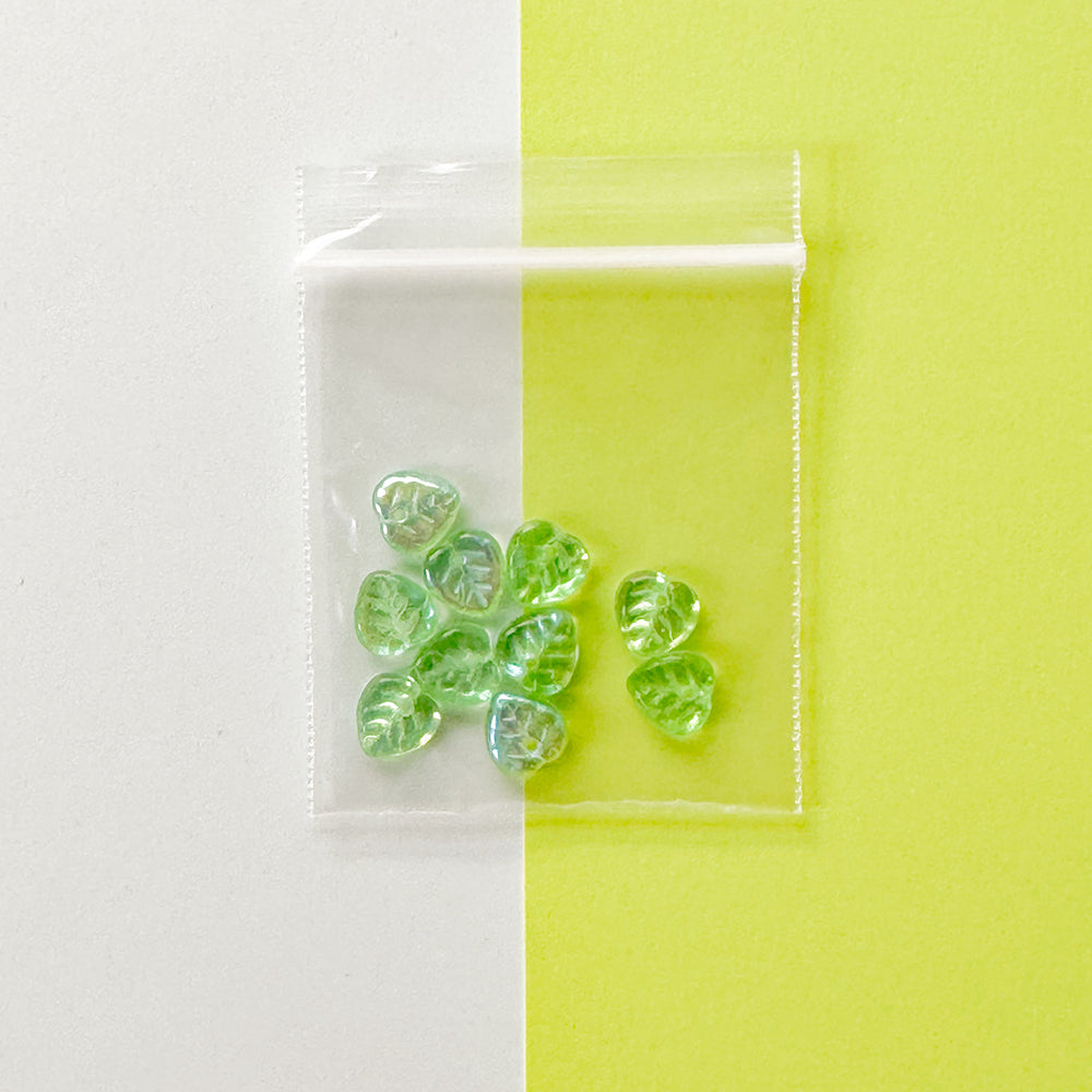 9mm Shiny Green AB Glass Leaf Top Drilled Bead - 10 pack