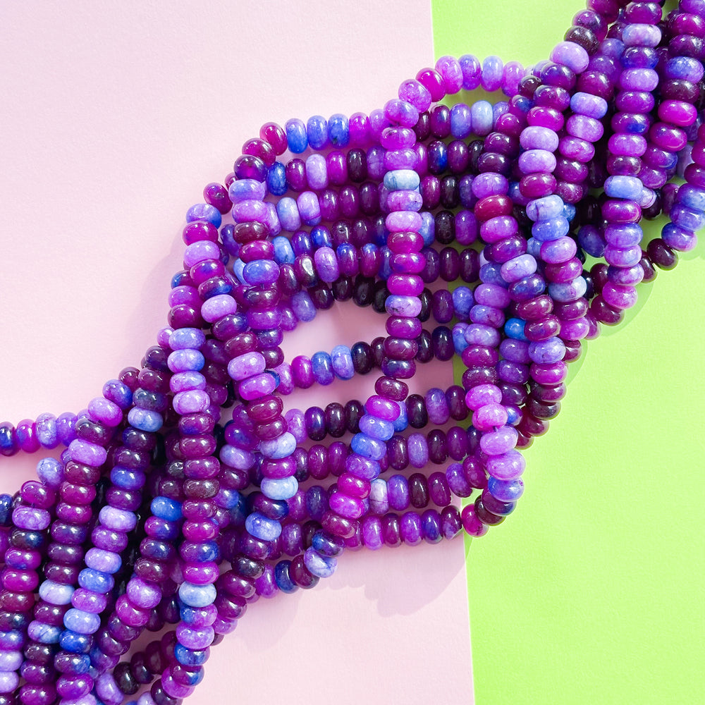 10mm Purple Party Smooth Dyed Jade Rondelle Strand