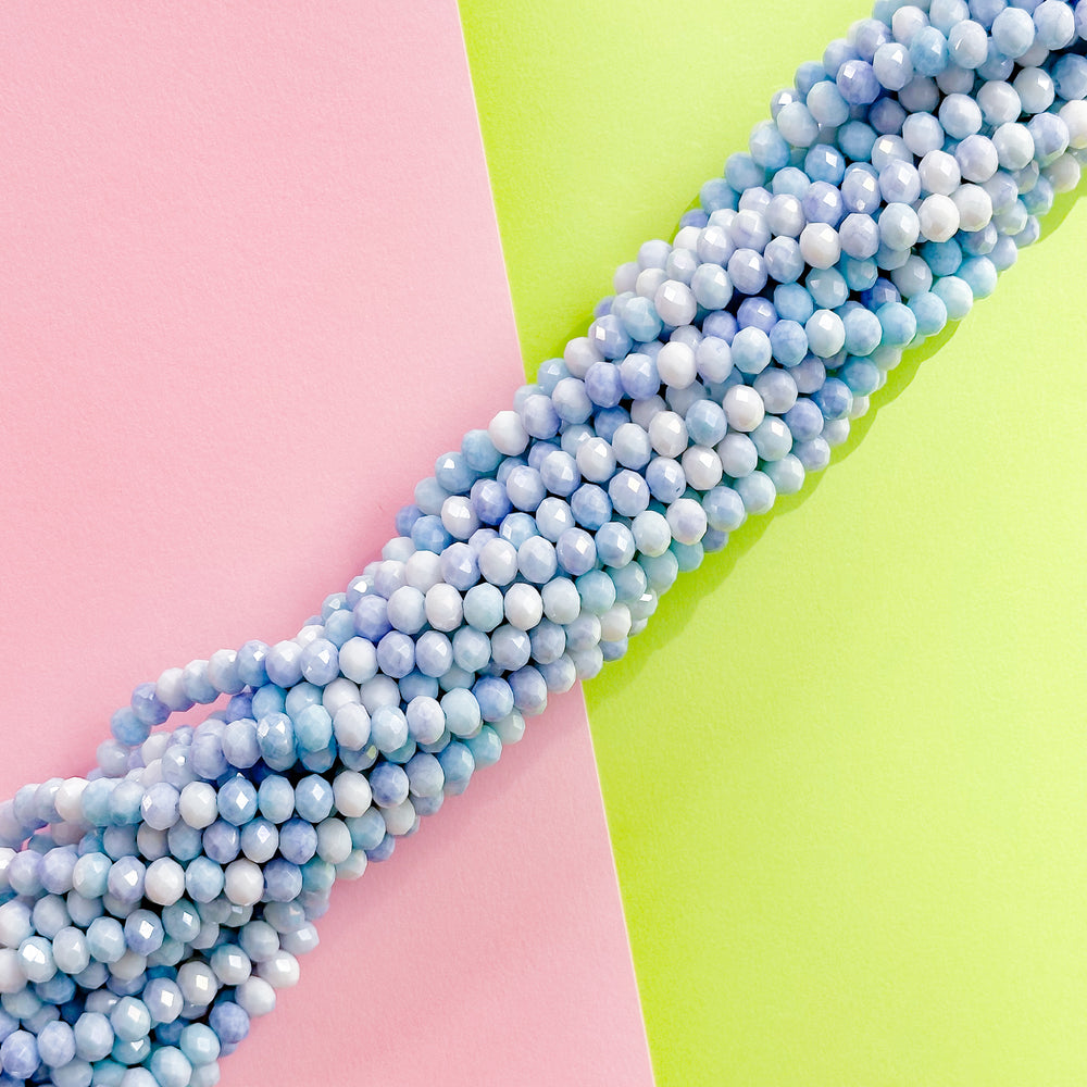 8mm Sky Blue Swirl Diamond Crystal Rondelle Strand