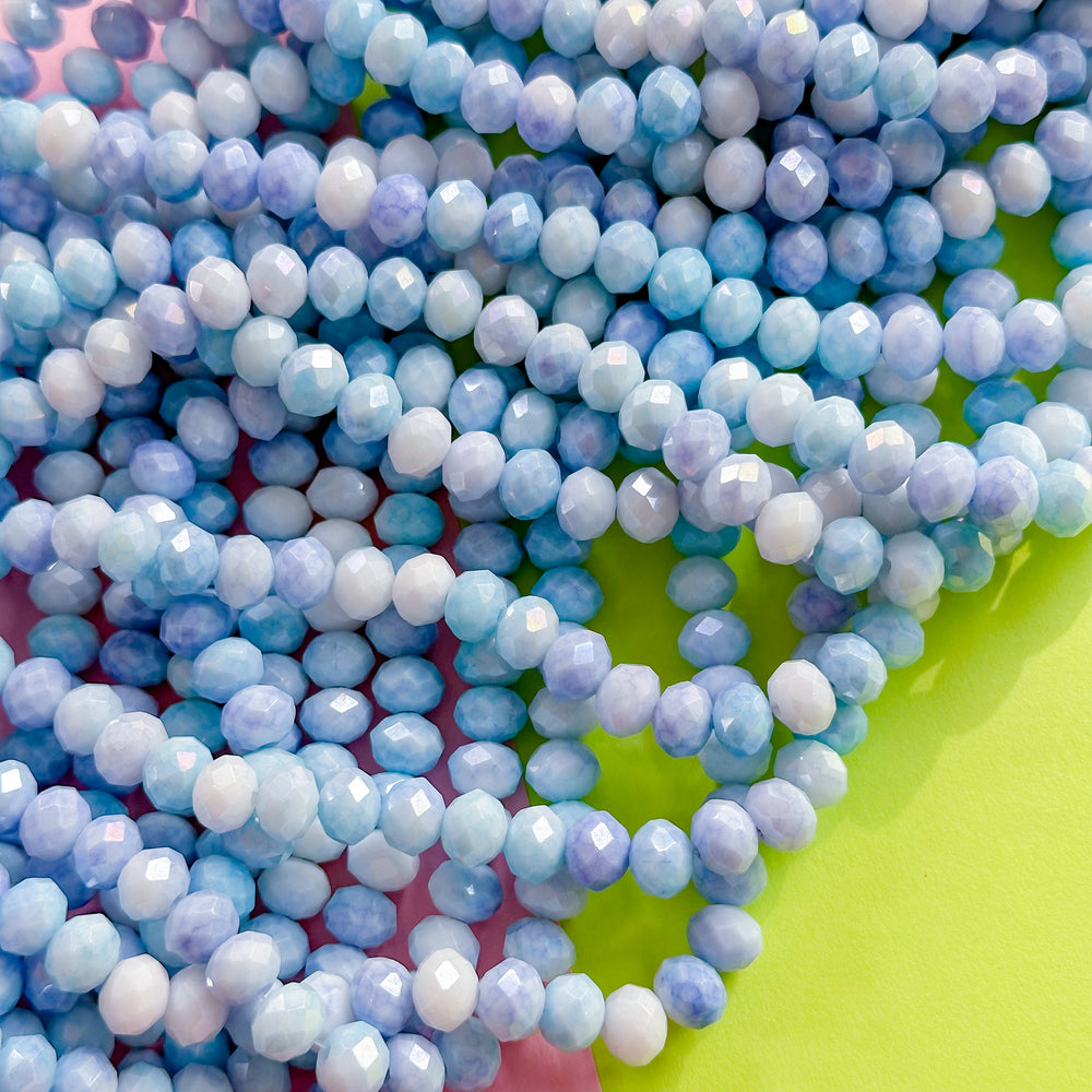 8mm Sky Blue Swirl Diamond Crystal Rondelle Strand