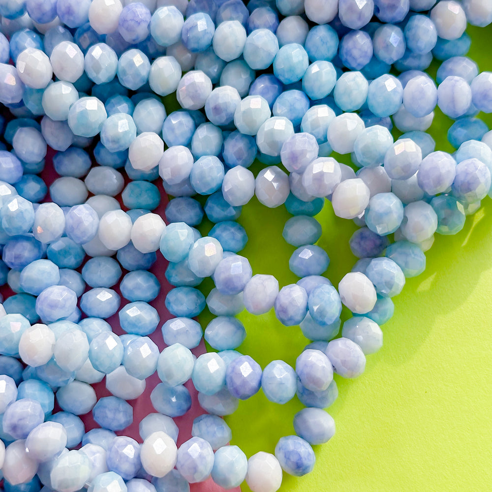 8mm Sky Blue Swirl Diamond Crystal Rondelle Strand