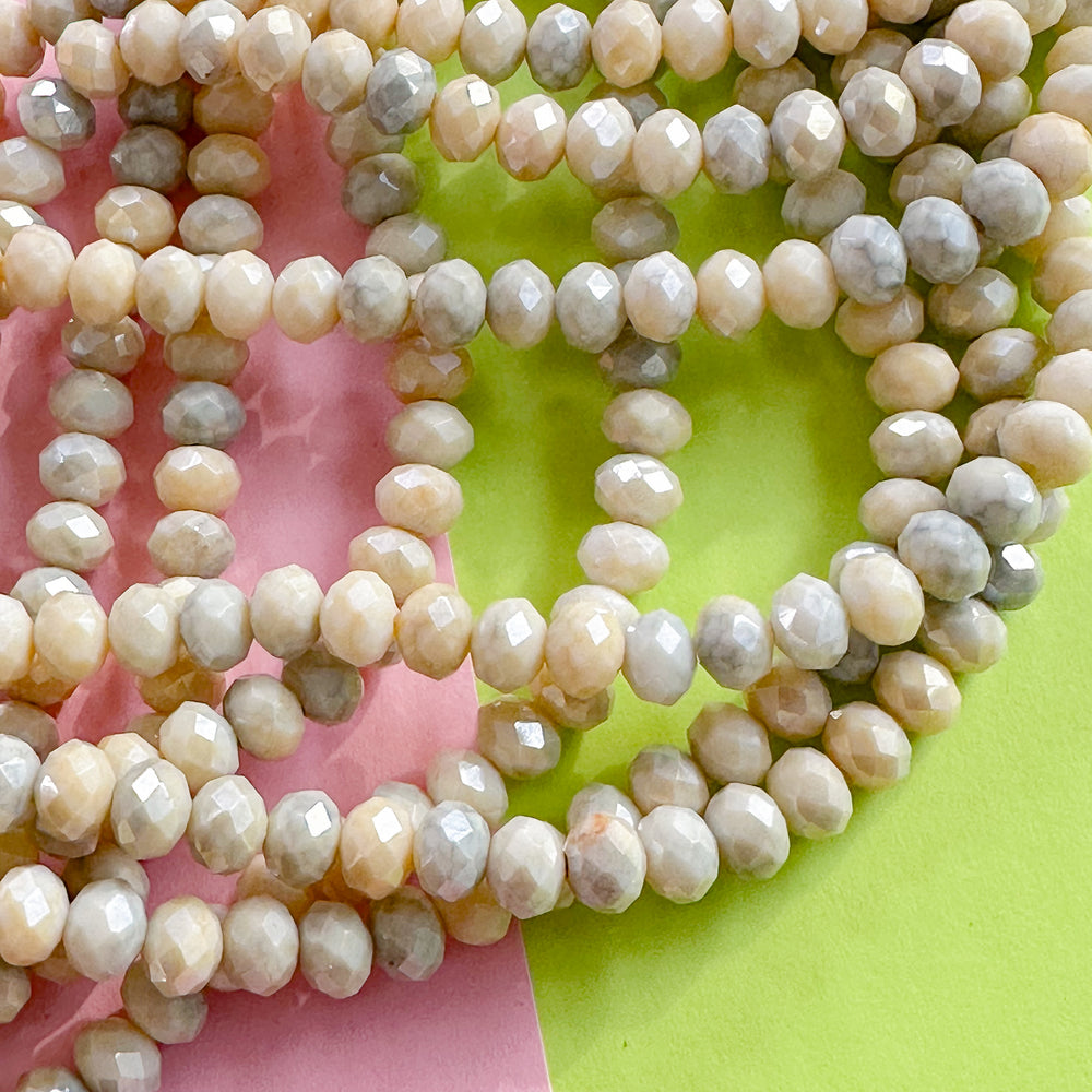 8mm Sandstone Swirl Diamond Crystal Rondelle Strand