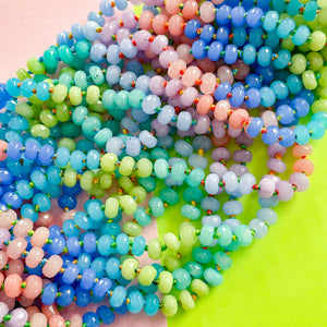 8mm Rainbow Faceted Rondelle Knotted Strand - Floral Tone